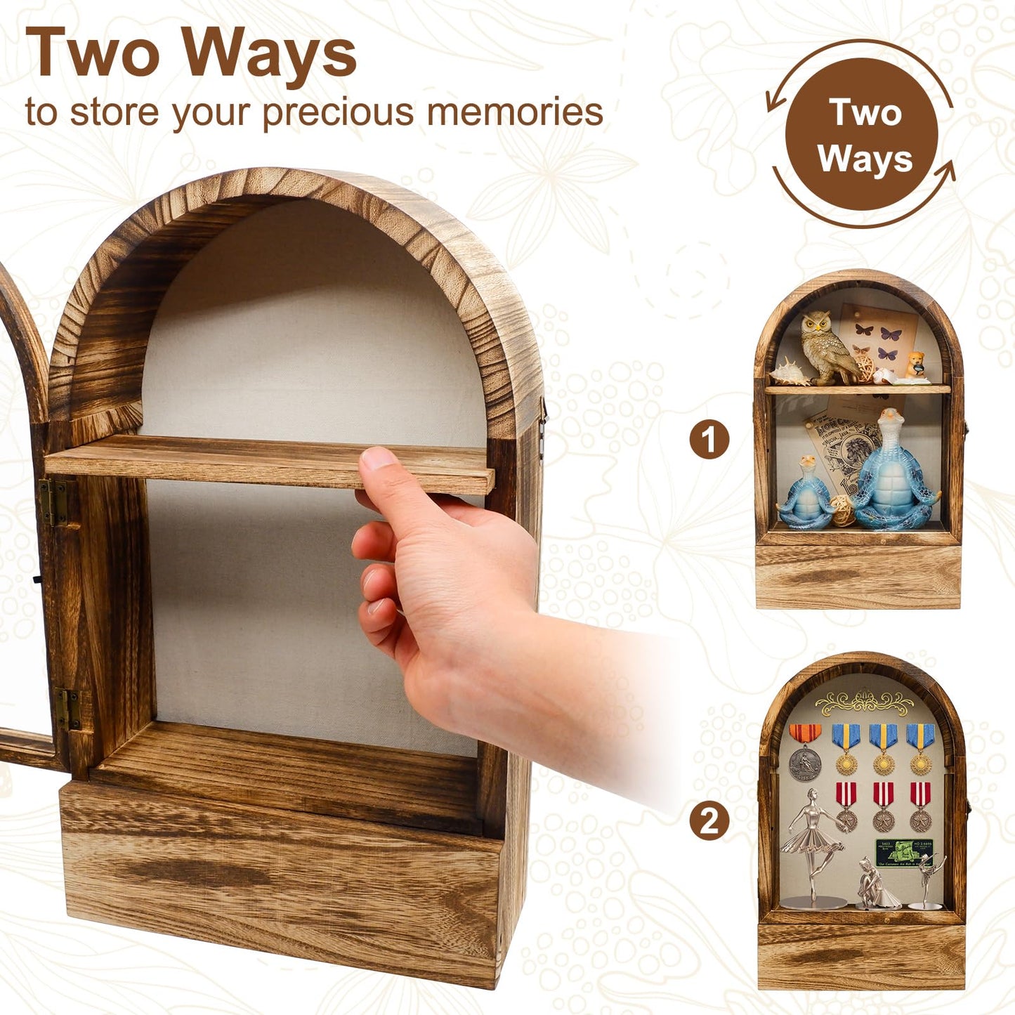 SAMGUYUE 10 x16 Shadow Box Frame, Sturdy Rustic Memory Display Case with Linen Back and Drawer, Picture Frame Wedding Bouquet Memorabilia Medals Photos