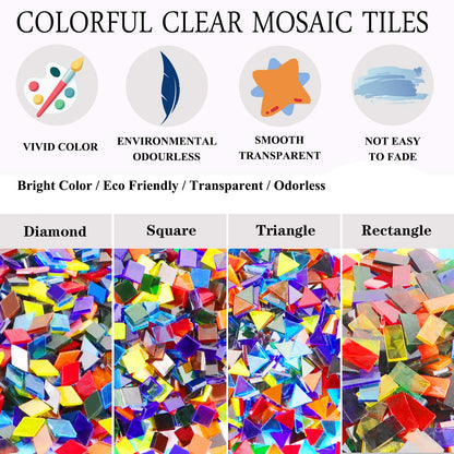 Csdtylh 1100 Pcs Mosaic Tiles, Glass Mosaic Tiles for Crafts Bulk, Stained Mosaic Glass Pieces, Mosaic Supplies for Home Decoration, Art Crafts, DIY Projects, Transparent (Mixed Shape)