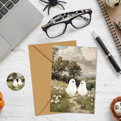 Whaline 36 Pack Halloween Cards Cute Ghost in Nature Greeting Cards with Envelopes Stickers Glue Stick Blank Note Card for Party Invitations, 4 x 6 Inch