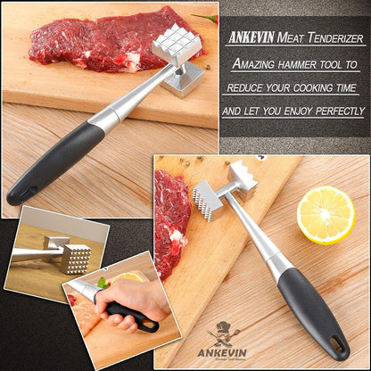Meat Tenderizer Tool, 8.8 inches Dual-Sided Nails Meat Mallet with Rubber Comfort Grip Handle for Steak, Chicken, Fish