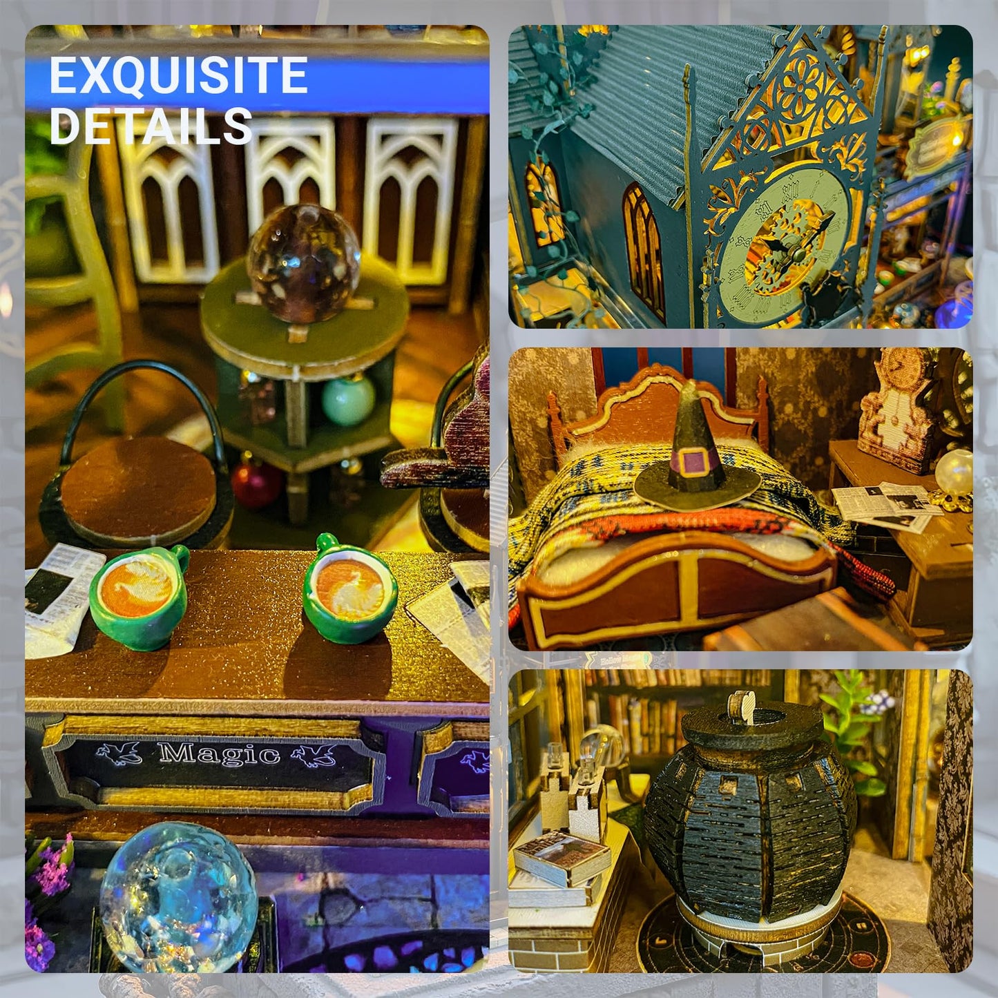 DIY Miniature House Kit, Book Nook Kit, Dollhouse for Adults to Build with LED Lights, Magic Castle, Prefab Haunted Model House, Birthday/Christmas (Huoluo Castle)