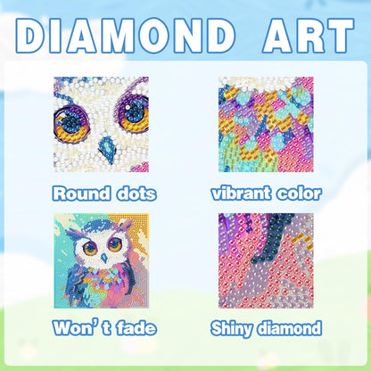 4 Pack 5D Diamond Painting Kits for Kids Ages 3-12 - Each 5.91x5.91 Inch - 4 Animal Designs (Alpaca, Owl, Panda, Sloth) - DIY Educational Toys for Children Girls & Boys to Develop Focus & Creativity