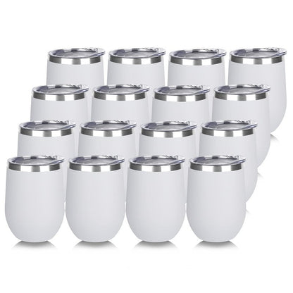 DOMICARE Stainless Steel Wine Tumbler Bulk with Lid, Personalized White Insulated Tumblers Set, 12oz Travel Coffee Cups Pack of 16