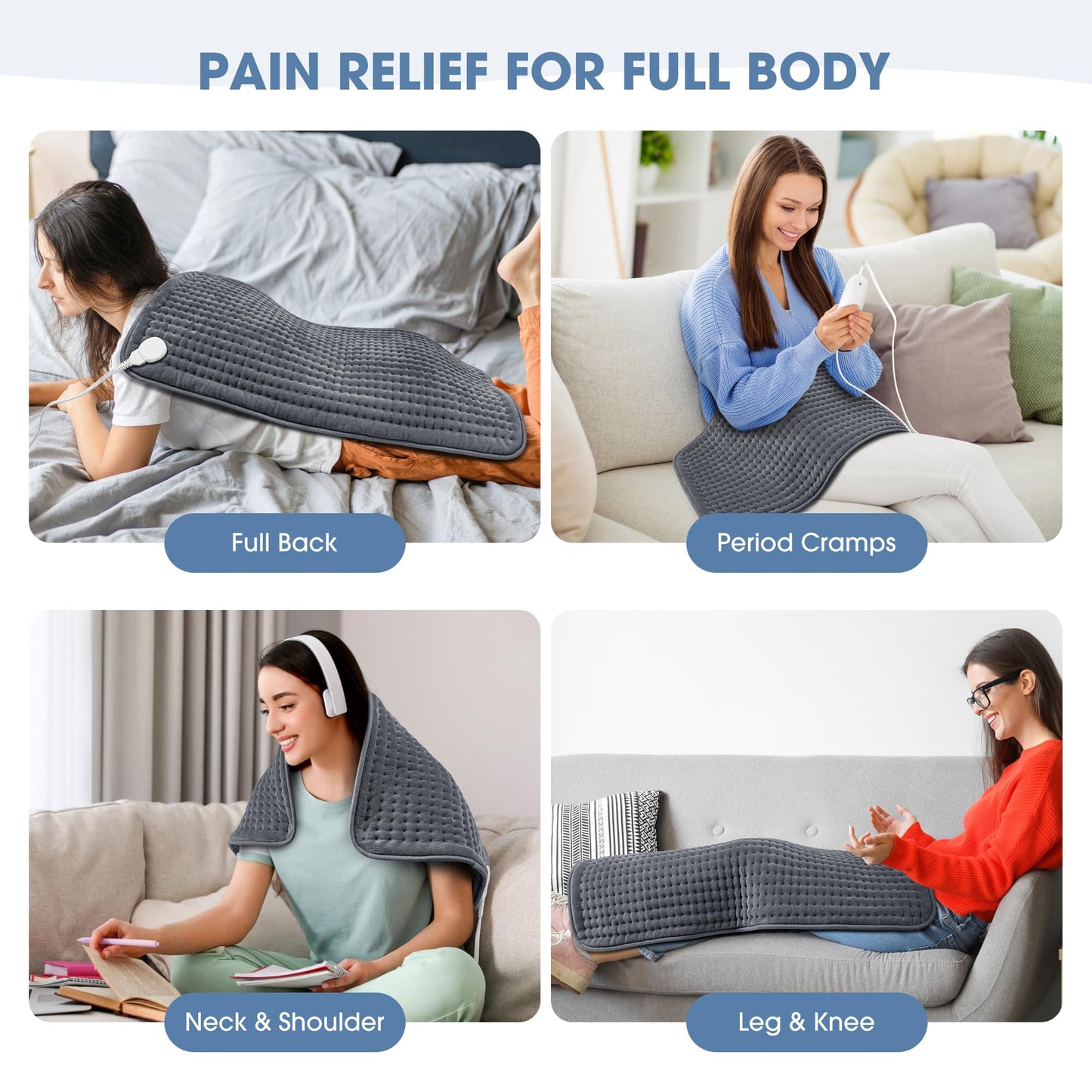 FluffyWarmth Electric Heating Pad for Back, Extra Large 17''x 33'' XXXL for Full Body,Menstrual Period Cramps,Neck Shoulder Back Pain Relief, 6 Heat Settings 3 Timers Heating Pad, Gifts for Women Men