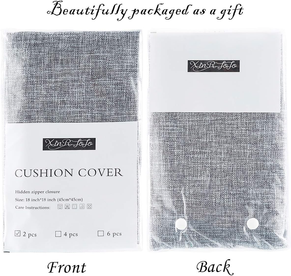 Super Soft Decorative Solid Color Square Cushion Cover with Pocket, Handmade Pillowcase, 2 Packs, 18 x 18 Inches (Dark