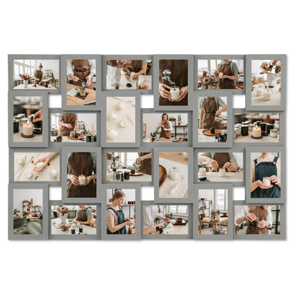 HELLO LAURA 4×6 Collage Picture Frames,24 Opening Photo Collage Frame for Wall Decor,Multi Family Photo for Gallery Decor, Hanging Display - Grey