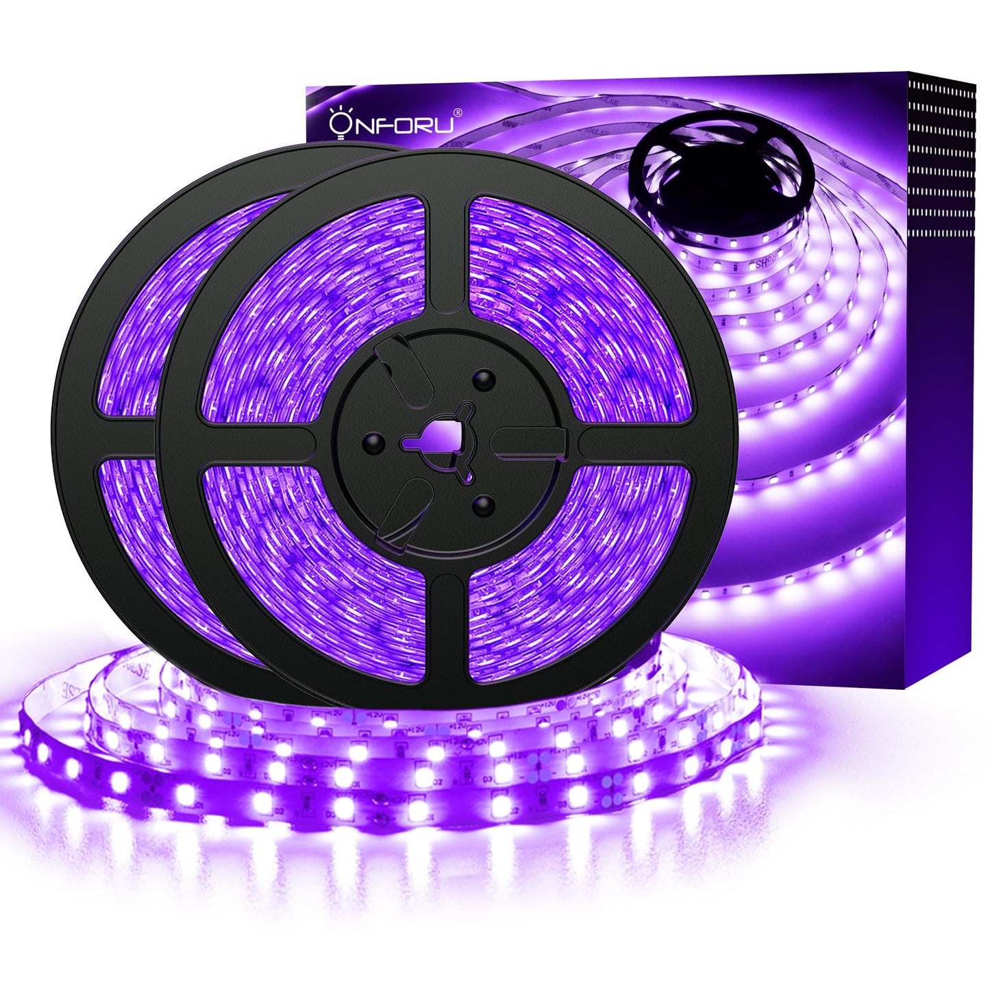 Onforu 32.8ft LED Black Light Strip Kit, 600 Units Lamp Beads, 12V Flexible Blacklight Fixtures, 10m Ribbon, Non-Waterproof for Glow Party, Indoor Birthday, Body Paint,Halloween