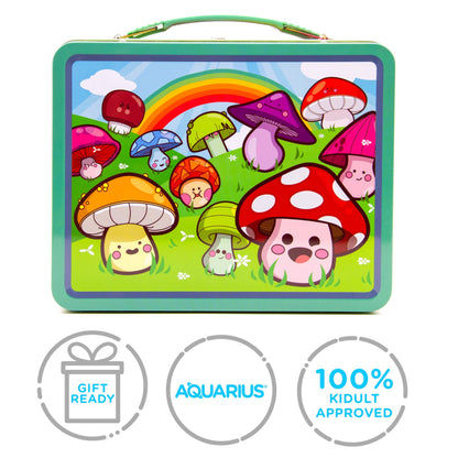 AQUARIUS Mushroom Fun Box - Sturdy Tin Storage Box with Plastic Handle & Embossed Front Cover - Officially Licensed Merchandise & Collectible Gift