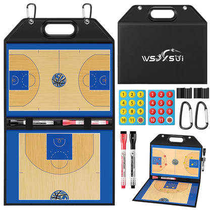 Wsixsui Magnetic Basketball Coaching Board | Foldable Leather Basketball Clipboard Kit for Coaches | Professional Basketball Tactic Board | Dry Erase Strategy Whiteboard | Carry Handle | Lightweight
