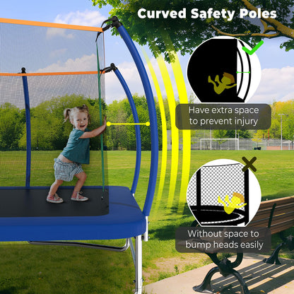 Lyromix 16FT Outdoor Rectangle Trampoline for Kids and Adults, Rectangular Trampoline with Curved Poles, Pumpkin Trampolin with Light, Sprinkler, Soccer and Storage Bag