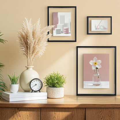 Frametory, Floating Picture Frames Set - Black Metal Photo Frames - Real Glass - Displays One 11x14, Two 8x10, And Four 5x7 Inch Photos for Home Decoration