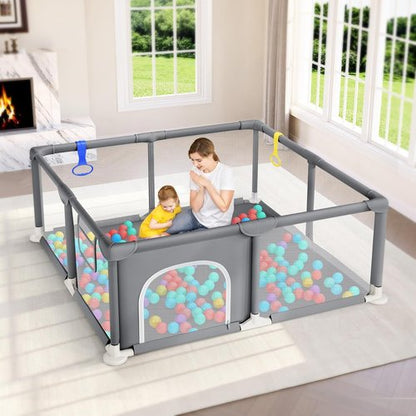 Dripex Baby Playpen - 47"x47" Safe Indoor & Outdoor Play Yard with Soft Mesh & Easy Setup - Grey