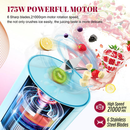 Portable Personal Blender 17 OZ/500 ML Juicer, 175W Personal Size Blender, Ideal for Smoothies, Ice Blending, Juicing, and Food Processing, Compact, Convenient, and Versatile (Pink)