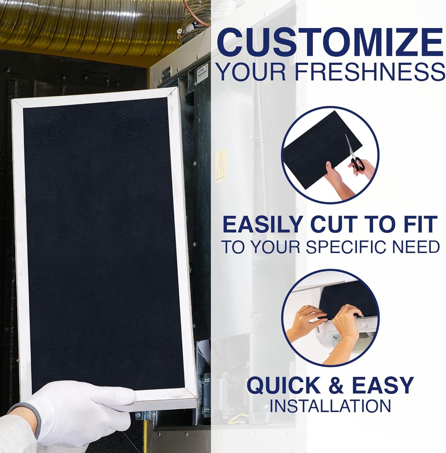 Cut To Fit Air Filter - Carbon Pad Pre Filter for Air Purifiers, Furnace Filters, 1/6" thick, 16" x 48" - 2 Pack