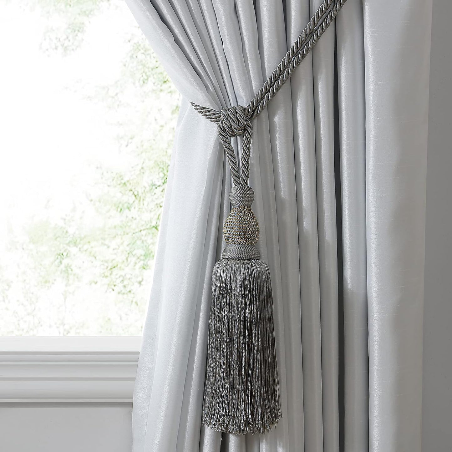 Elrene Home Fashions Julia Rhinestone Tassel Curtain Tieback, 26", Grey