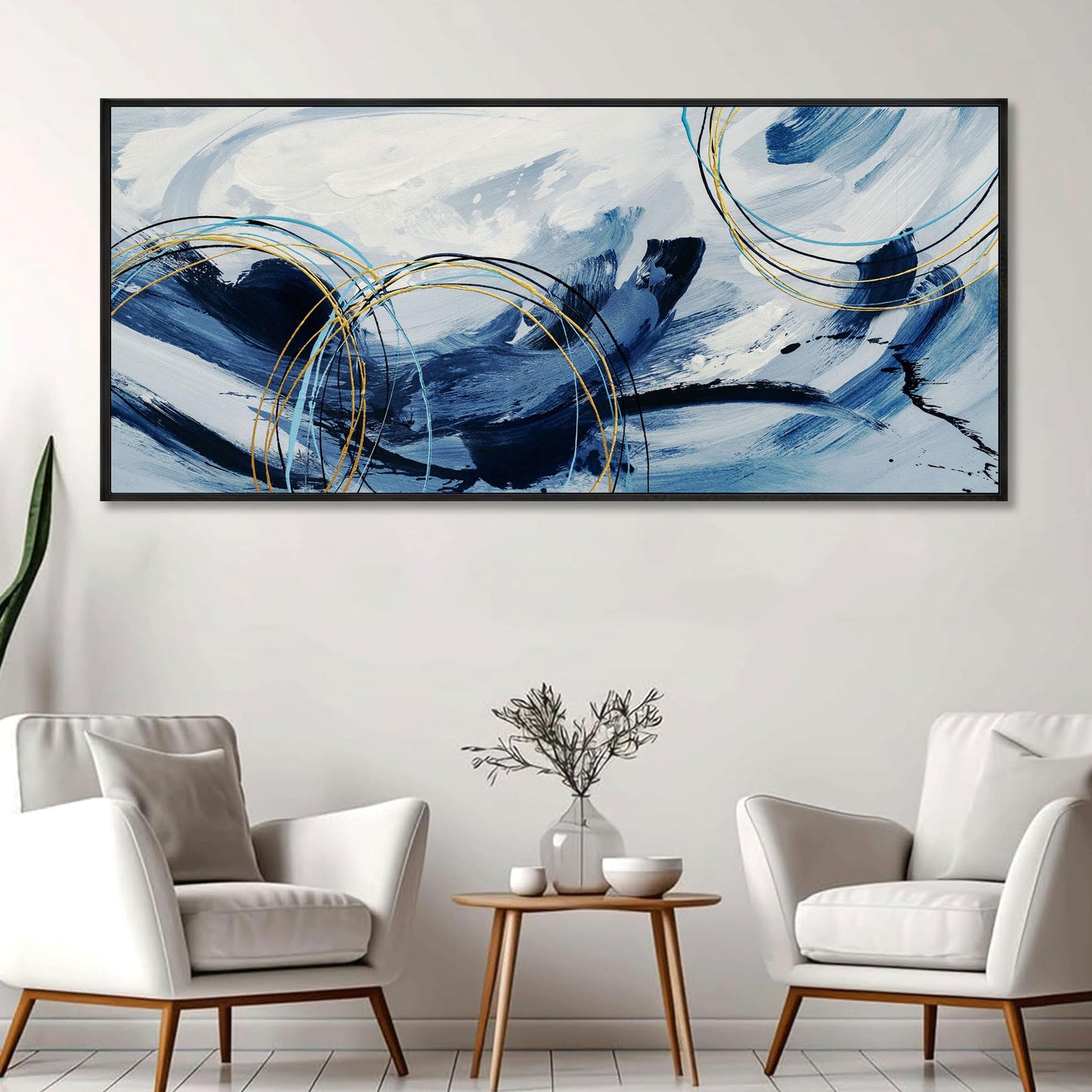 yiijeah Large Wall Art - Modern Blue Abstract Wall Decor for Living Room and Bedroom Print Pictures Canvas Framed Artwork Home Office Decoration