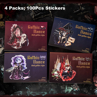 AuriicLeaf Dark Gothic Ballroom PET Sticker Set, 100PCS Vintage Dance Ephemera for Scrapbooking, Journaling, DIY Crafts, and Planner Supplies