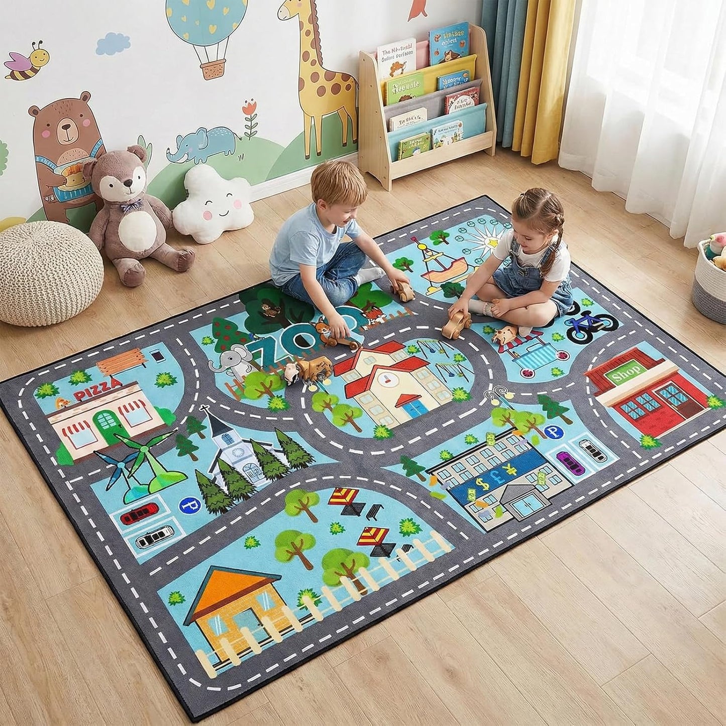 2.5x4 Car Rug Play Mat - Road Rug for Kids Boys Room, Fun Race Track Traffic Road Carpet for Boys Playmat Educational