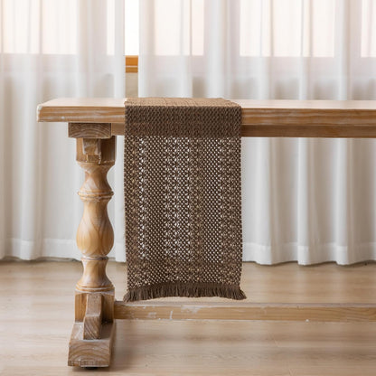 13x48 Inches Keketoarrange Boho Brown Table Runner for Home Decor Farmhouse Small Macrame Woven Burlap Jute Rustic