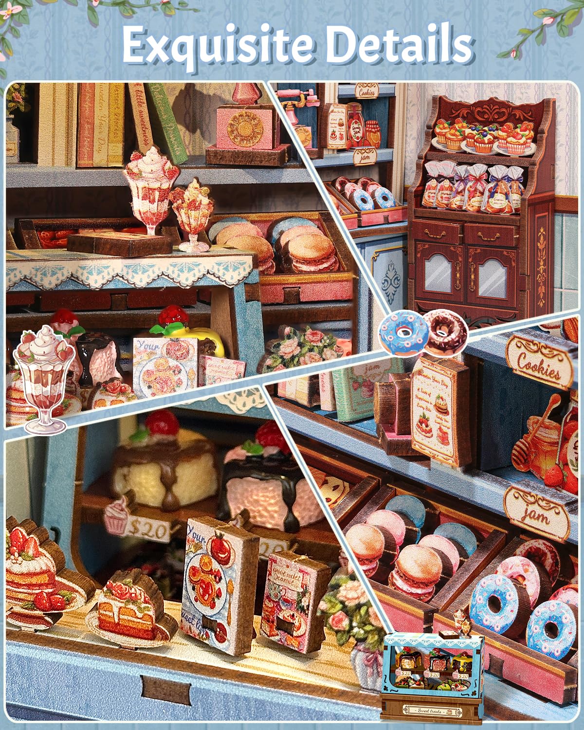 CUTEBEE Book Nook Kit - DIY Miniature House Bakery Patisserie Dollhouse Kit for Adults, Booknook Tiny House Bookshelf Decor 3D Wooden Puzzle, Gifts for Family, Friends (Sweet Marie)
