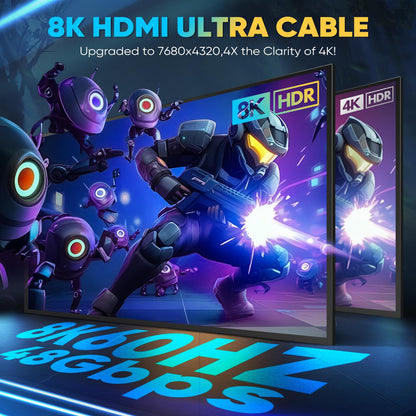10K 8K HDMI Cable, 1.5FT, 3.3FT, 6.6FT, 10FT, 16FT, 20FT, 25FT Heavy Duty High-Speed Braided HDMI Cable, Professional HDMI Cord, 48Gbps, 4K@120Hz, 8K@60Hz, HDR, DTS:X, HDCP 2.2/2.3