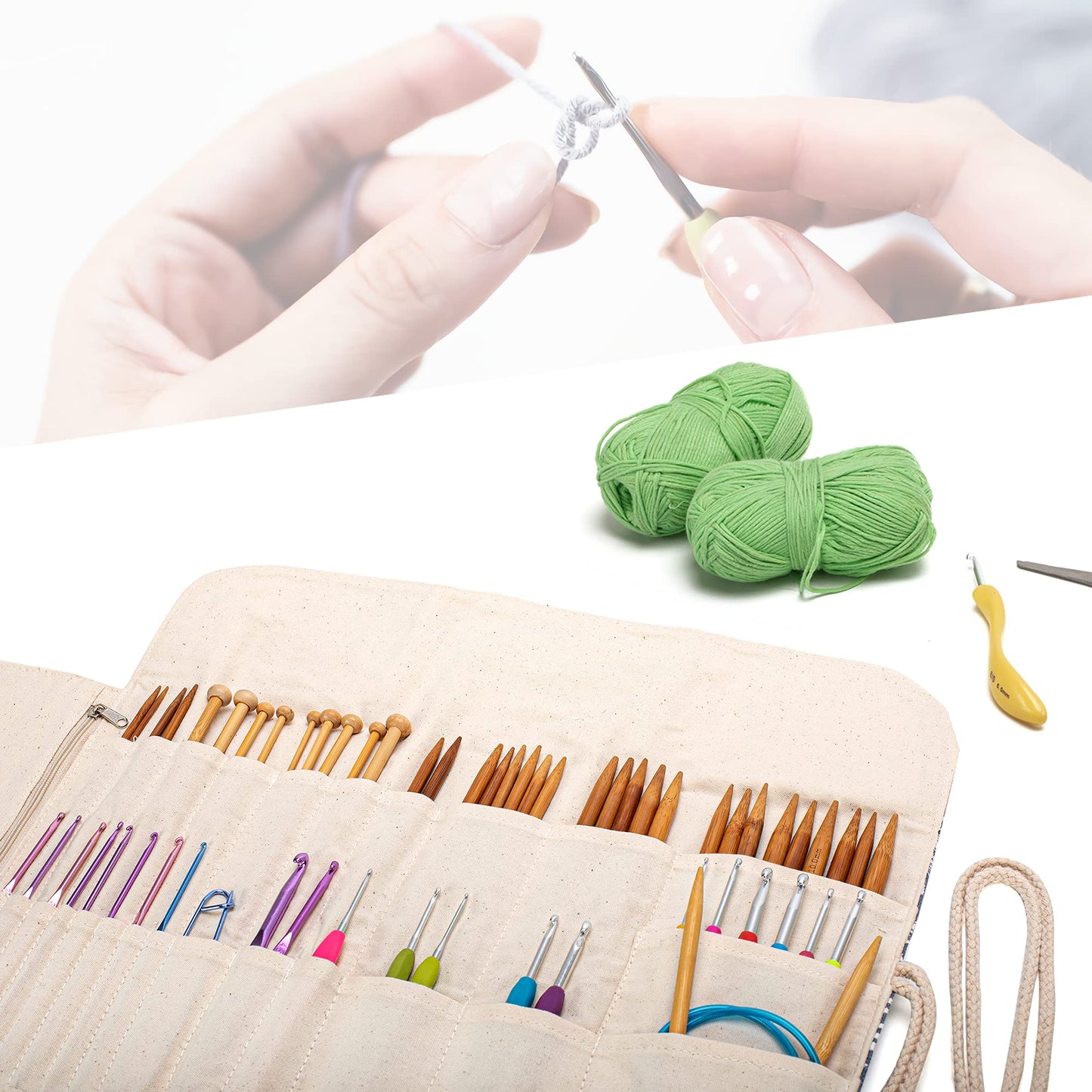 Teamoy Knitting Needles Holder Case(up to 11 Inches), Rolling Organizer for Straight and Circular Knitting Needles, Crochet Hooks and Accessories, Tree - NO Accessories Included
