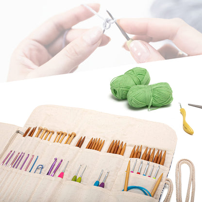Teamoy Knitting Needles Holder Case(up to 11 Inches), Rolling Organizer for Straight and Circular Knitting Needles, Crochet Hooks and Accessories, Tree - NO Accessories Included