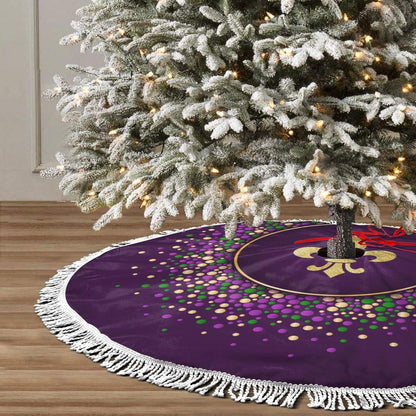 FREEHOTU Mardi Gras Christmas Tree Skirt - Purple Gold Fleur De Lis with Gorgeous Edge Tassel Lace for 48" Ornaments