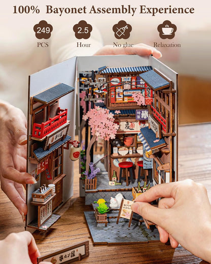 Rolife Book Nook Kit - Sakura Wine Alley 3D Wooden Puzzle | Japanese-Inspired DIY Miniature Dollhouse for Bookshelf Decor
