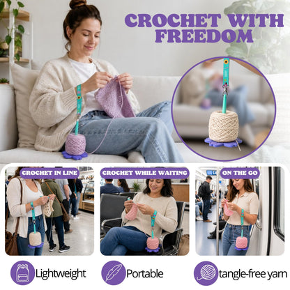 Tamatin Crochet - Yarn Holder for Crocheting - 2-in-1 Portable Wrist Holder with Non-Slip Base - Detachable Crochet Knitting Accessory, Stitch Markers Included (Pastel Pink)