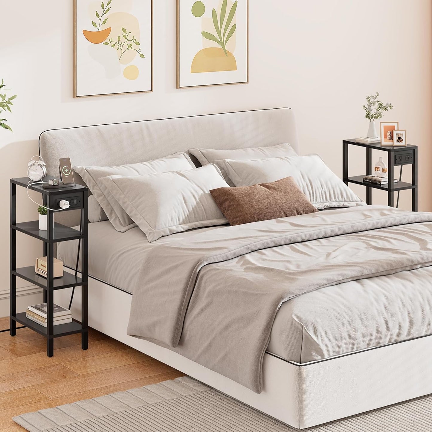 TB01BK080 TUTOTAK Narrow Side Table with Charging Station,Small End Table with USB Ports and Outlets, Skinny Sofa