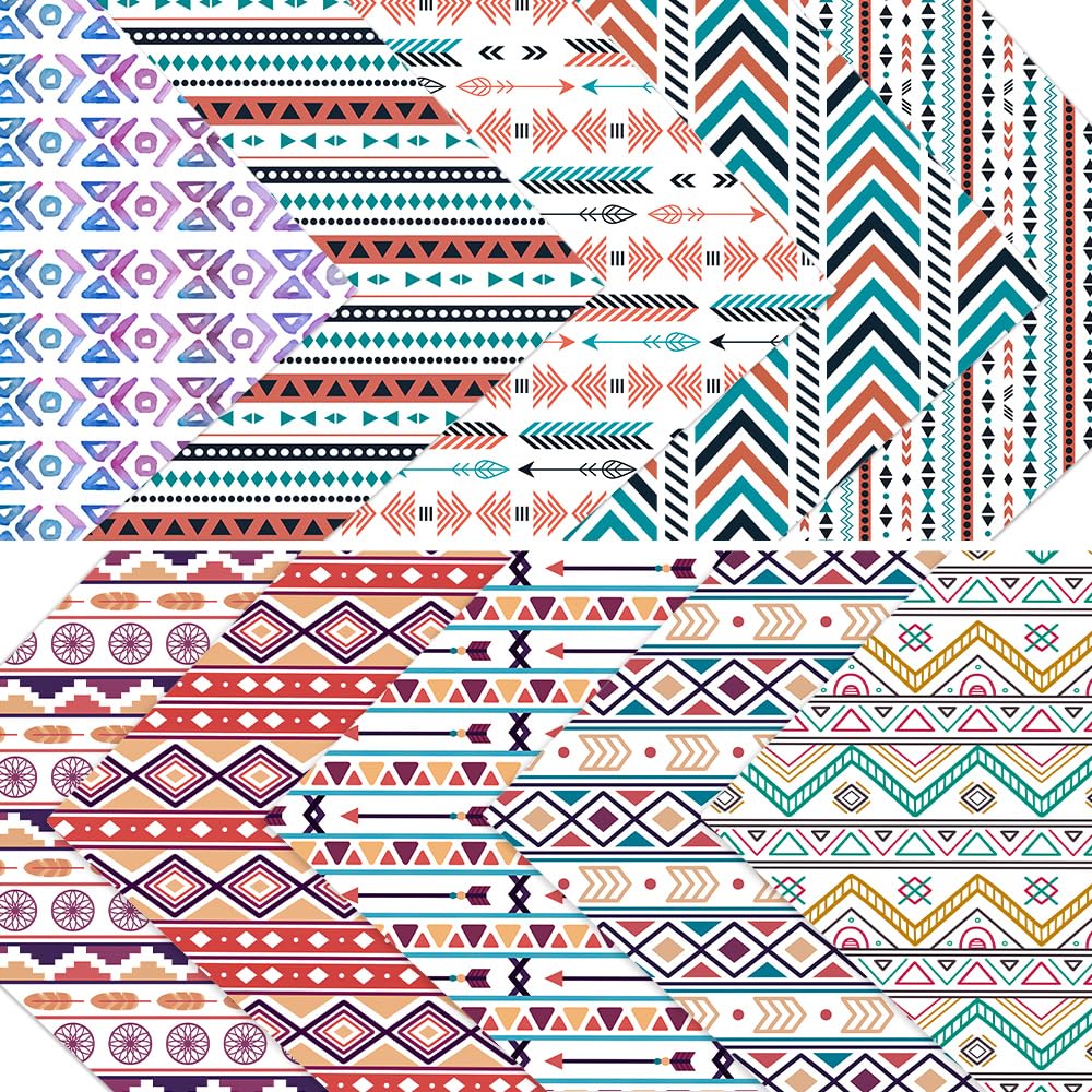 ONEART | 10 Pieces Bohemian Printed Clear PVC Vinyl Sheets, A4 Size Ethnic Boho Style See Through Waterproof Vinyl Fabric