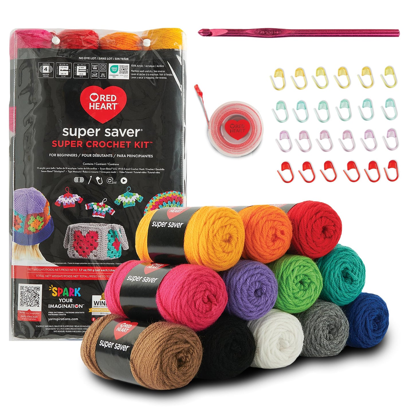 Red Heart Super Saver Super Yarn Crochet Kit with Accessories for Crochet & Knitting & Amigurumi Projects