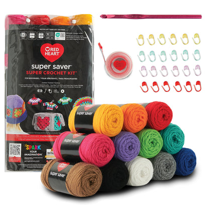 Red Heart Super Saver Super Yarn Crochet Kit with Accessories for Crochet & Knitting & Amigurumi Projects