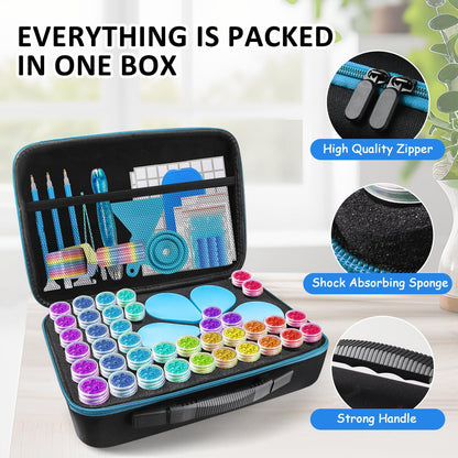 Aicmerk 60 Slot Diamond Art Storage Containers, Portable Diamond Painting Organizer with Tools, Leak Proof Bead Storage Container for Craft Supplies and DIY Art Accessories
