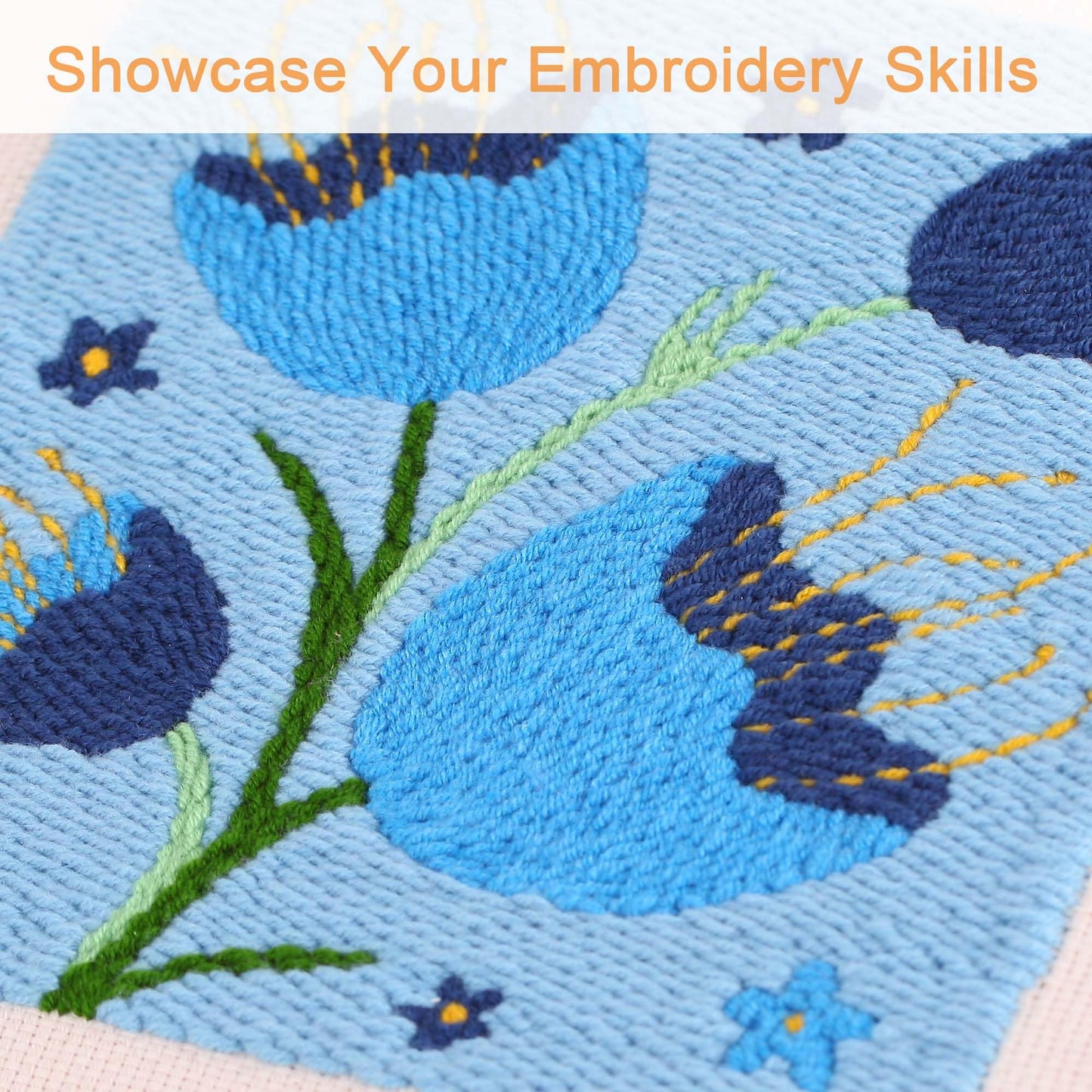 REEWISLY Embroidery Starter Kits for Beginner,Punch Needle Fabric with Pattern,Threader, Yarns,Pinch Needle, Embroidery Hoops & Rug Punch (Blue1)