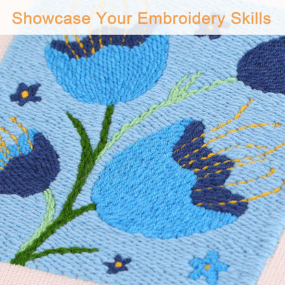 REEWISLY Embroidery Starter Kits for Beginner,Punch Needle Fabric with Pattern,Threader, Yarns,Pinch Needle, Embroidery Hoops & Rug Punch (Blue1)