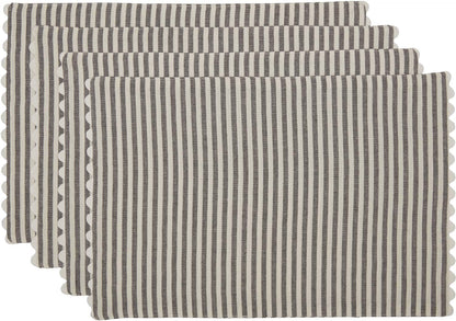Piper Classics Farmhouse Ticking Stripe Gray Placemats with Rickrack, Set of 4, 12" x 18", Kitchen & Dining Decor