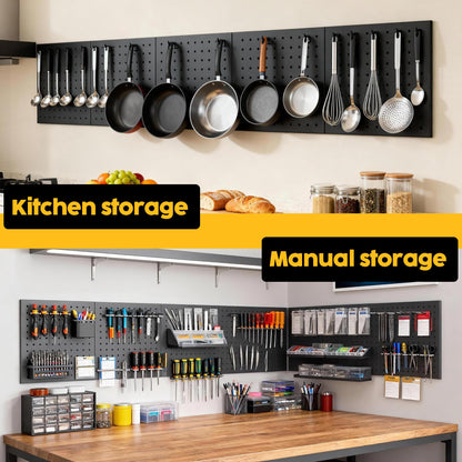 Peg Board - Metal Pegboard with 48 Hooks, Heavy Duty Wall Mount Metal Grid Panel for Garage Organization & Tool Storage, Rustproof, Easy to Install, Compatible with Standard Organizer Accessories