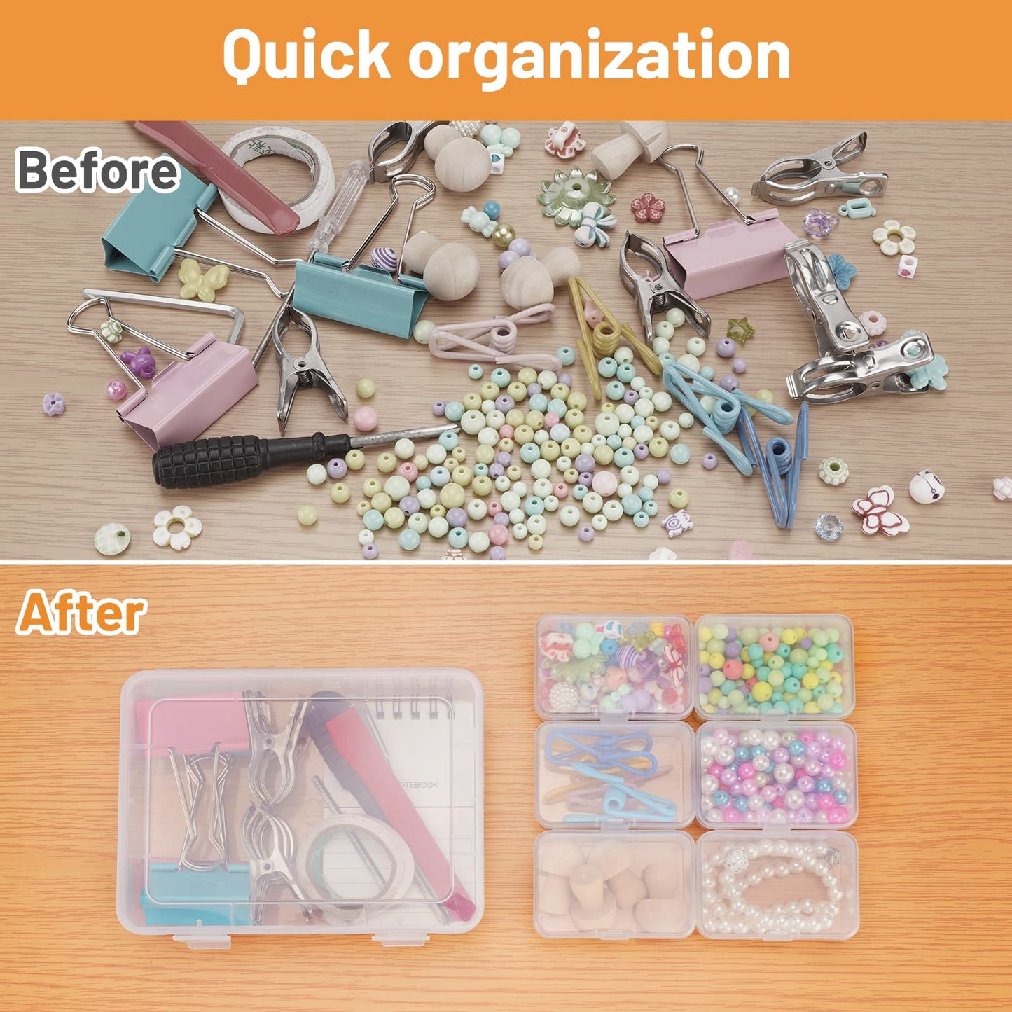 Mathtoxyz 2PCS Small Bead Organizers and Storage, Clear Bead Storage Containers Rectangle Bead Holder Plastic Cases Transparent Boxes for Nail DIY Craft Making Jewelry Battery Screw