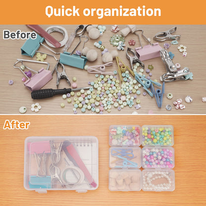Mathtoxyz 2PCS Small Bead Organizers and Storage, Clear Bead Storage Containers Rectangle Bead Holder Plastic Cases Transparent Boxes for Nail DIY Craft Making Jewelry Battery Screw