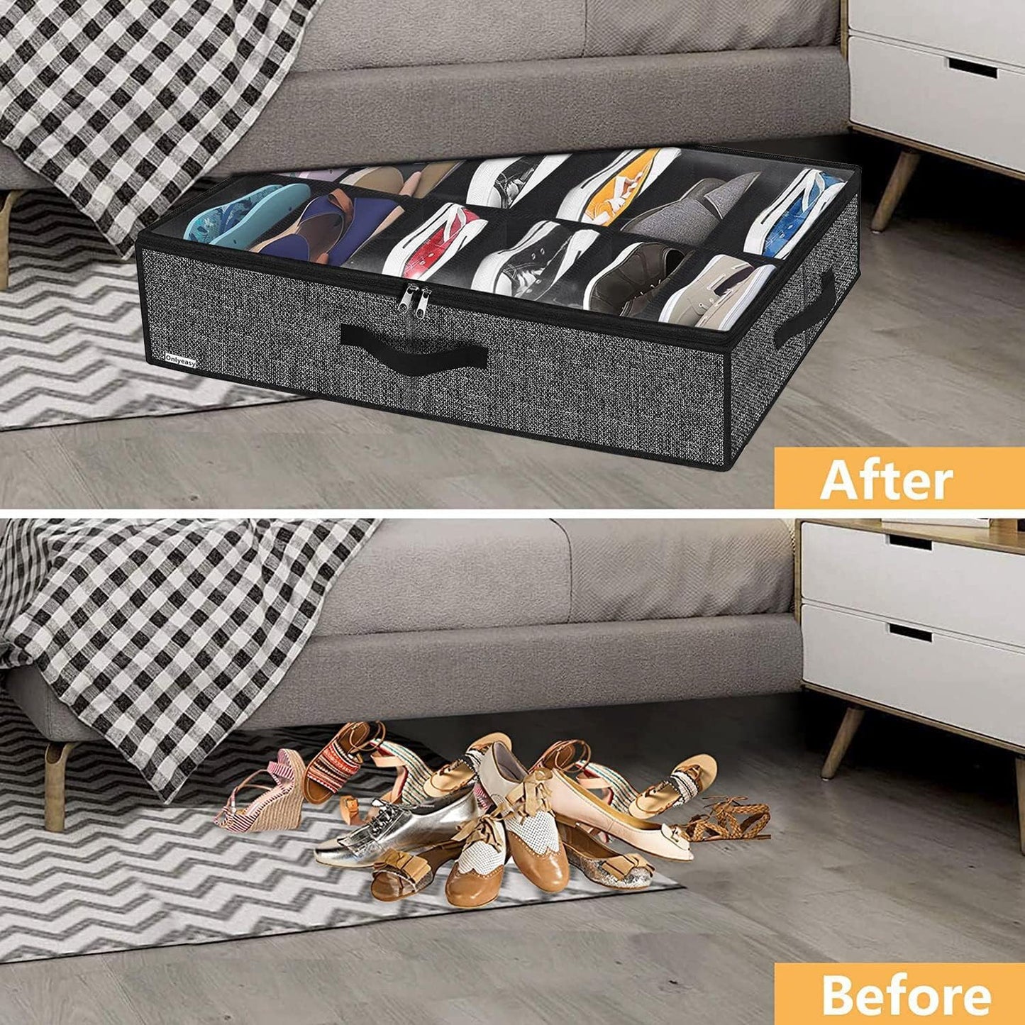 1 Pack 12 Closet, MXAUBSB1P Onlyeasy Under Bed Shoe Storage Organizer with Sturdy Handles and Clear Window Fits Pairs