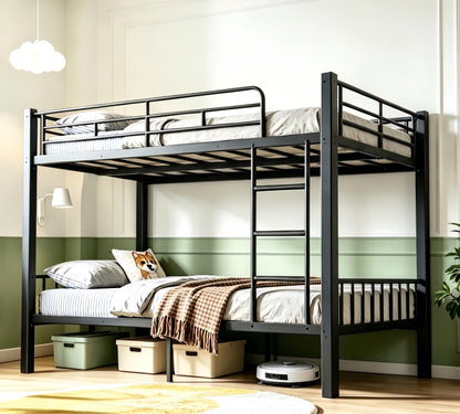 Feetice Queen Over Queen Bunk Bed, Heavy Duty Metal Bunk Bed for Adults & Teens, 400/600lbs Capacity, Full-Length Top Guardrails, Anti-Slip Ladder, 9.8" Underbed, No Box Spring Needed