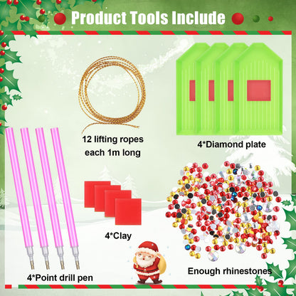 Hungdao 64 Pcs Diamond Art Christmas Ornaments Kits Diamond Art Painting Kits DIY Keychains for Adults 5d Bulk Winter Hanging Ornament Snowman Santa Claus Home Xmas Tree Craft Gift Decor(Classic Red)