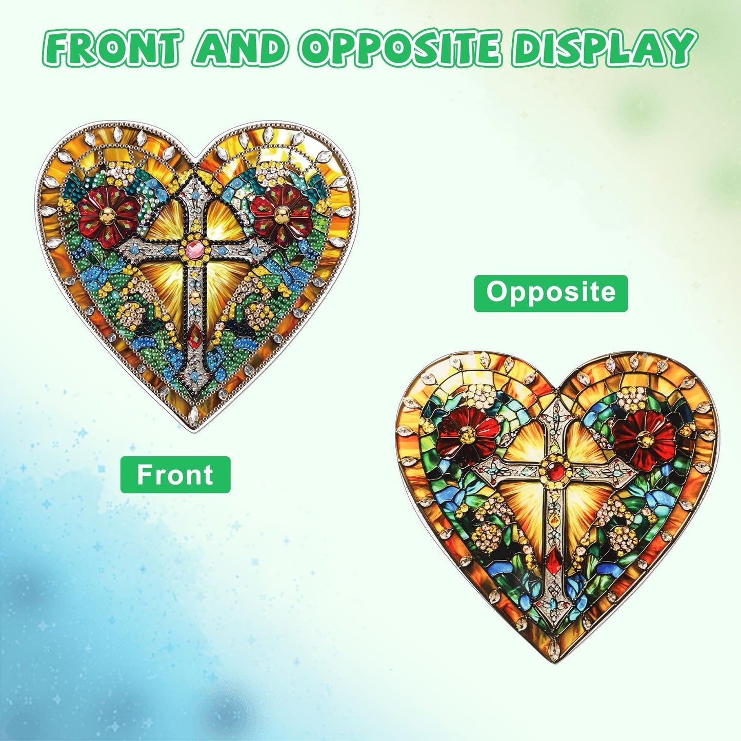 KEYIFA Diamond Painting Hanging Heart Shape Cross 3D Diamond Art Kits, Special Shaped Rhinestone Diamond Dots Kit for Adults Beginner, DIY Art Craft for Window Wall Door Decor, Double Sided