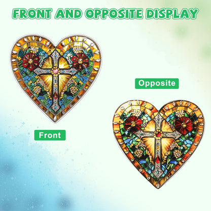 KEYIFA Diamond Painting Hanging Heart Shape Cross 3D Diamond Art Kits, Special Shaped Rhinestone Diamond Dots Kit for Adults Beginner, DIY Art Craft for Window Wall Door Decor, Double Sided