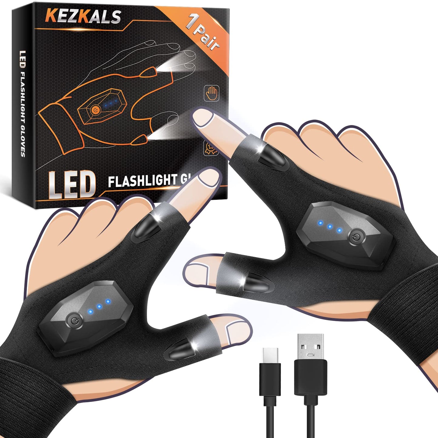 LED Rechargeable Flashlight Gloves - Stocking Stuffers for Adults, Cool Gadgets and Fishing Gifts for Dads and Men Who Have Everything