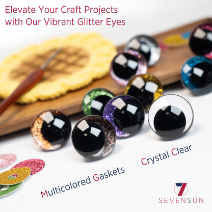 SEVENSUN 25mm Sparkling Off-Centered Glitter Safety Eyes, 3D Moon Glitter Eyes with Washers, Doll Making Stuffed Craft Crochet Safety Eyes for Crocheting Amigurumi