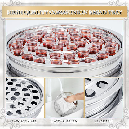 Zhehao 2 Pcs Communion Trays with Disposable Chalices for Church Supplies, Each 40 Holes Communion Supplies Set Stackable Worship Trays for Church Services Weddings & Gatherings (Silver)