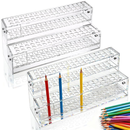 Tolare 2 Pcs 2-Tier Clear Acrylic Pen Holder with 96 Slots - Multi-Hole Acrylic Pen Display Stand for Organization, Perfect Makeup Brush Holder & Art Brush Rack Organizer for Office Desk, Craft Shows